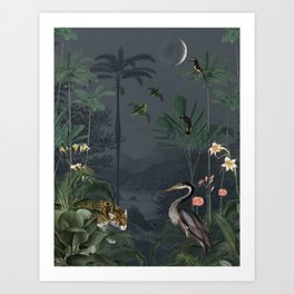 Tropical jungle palms and exotic animals | Art Print