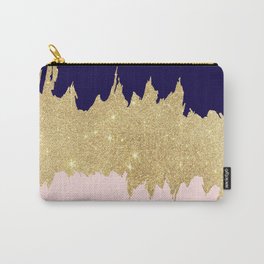 Modern navy blue blush pink gold glitter brushstrokes Carry-All Pouch
