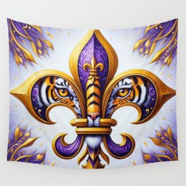 Purple and Gold Fleur De Lis Tiger Wall Tapestry