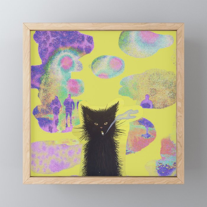 smoking cat Framed Mini Art Print