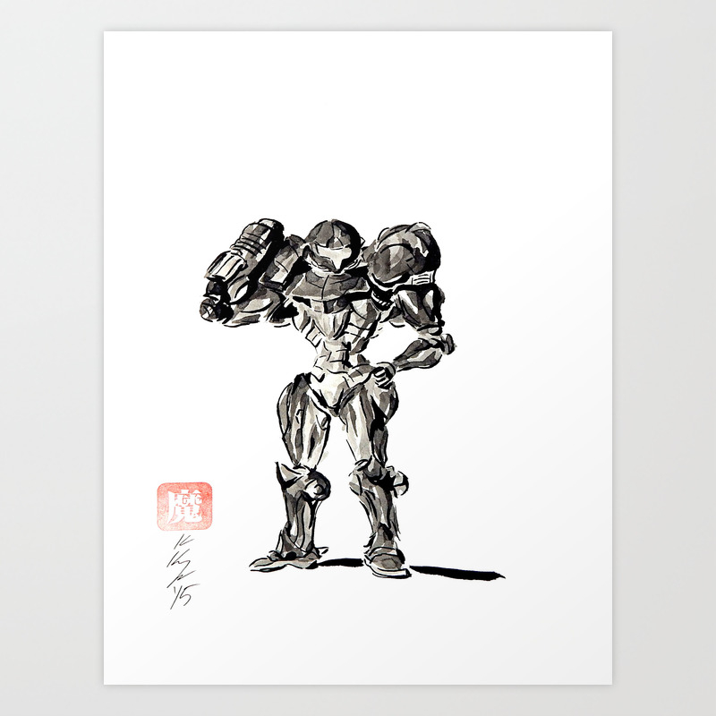 Samus Aran Sumi E Ink Video Game Metroid Painting Art Print By Knappink Society6