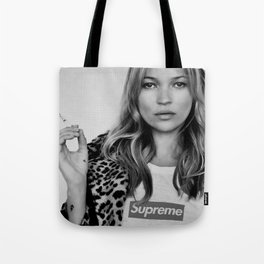 Kate Moss old digitally manipulated black an white photo Tote Bag