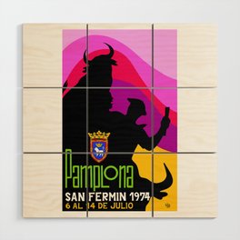 1974 SPAIN Pamplona Running Of The Bulls Poster Wood Wall Art