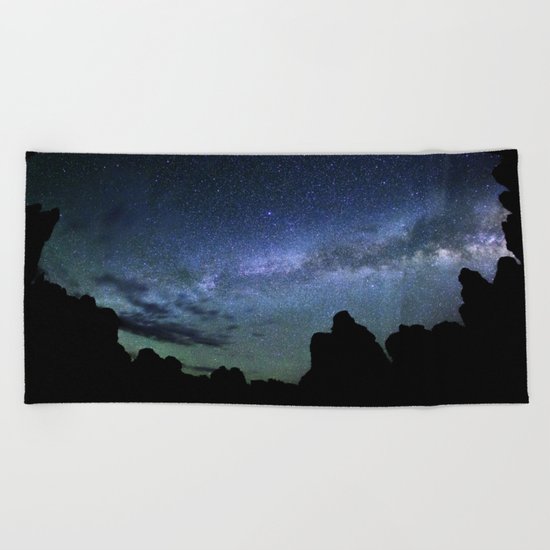 Milky Way Mountains Silhouette Beach Towel