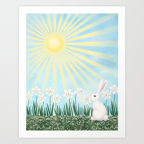 sunshine bunny with daffodils Art Print