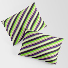 [ Thumbnail: Eyecatching Indigo, Green, Beige, Tan, and Black Colored Lined/Striped Pattern Pillow Sham ]