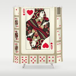 Playing cards of Hearts suit in vintage style. Original design. Vintage illustration Shower Curtain