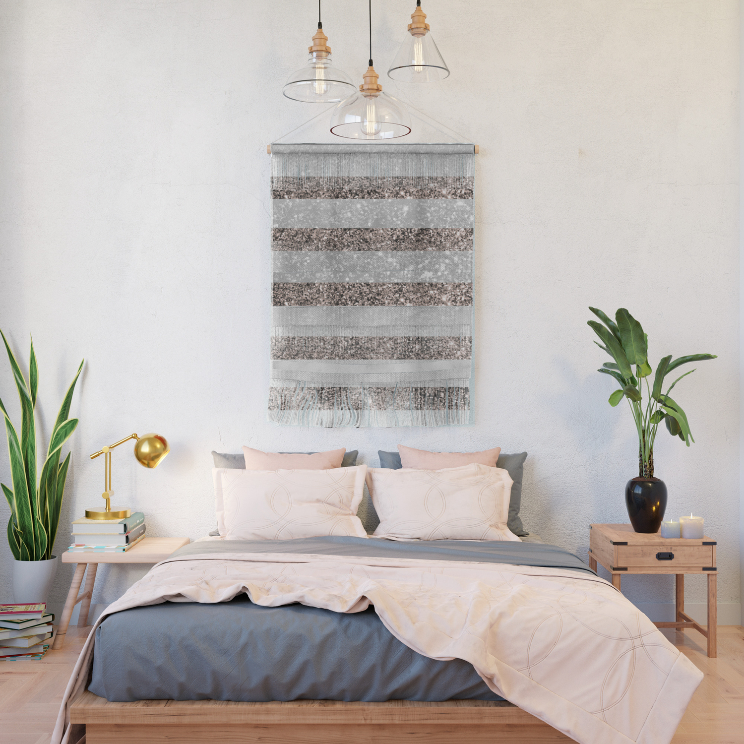 White Marble Rose Gold Glitter Stripe Glam 2 Minimal Decor Art