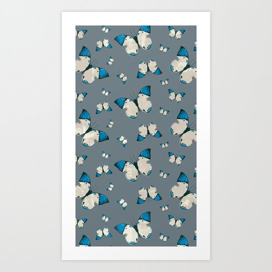 Spring Butterfly (Blue Pattern) Art Print