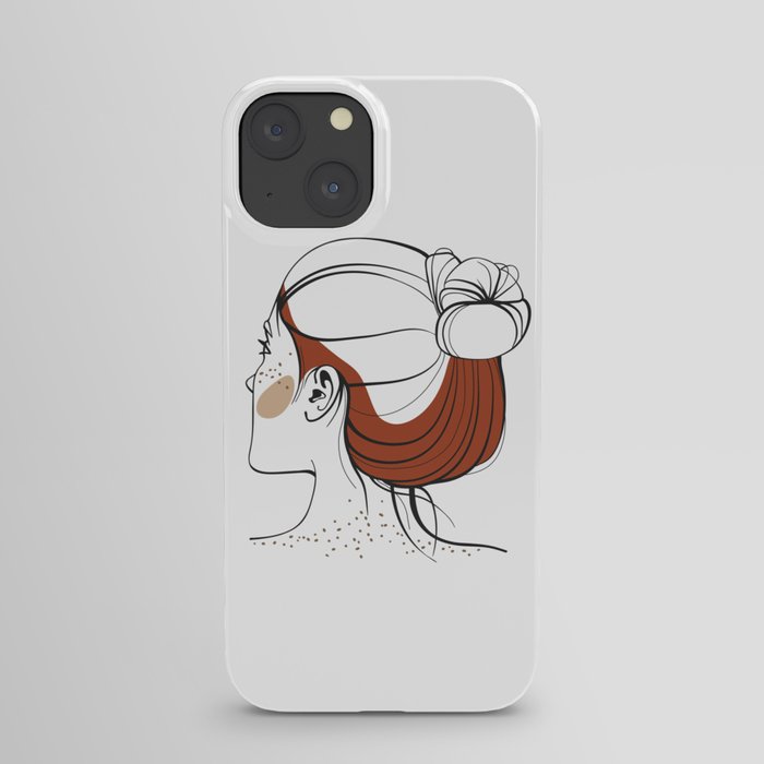 Red-haired woman with freckles. View from the back. Abstract face. Fashion illustration iPhone Case