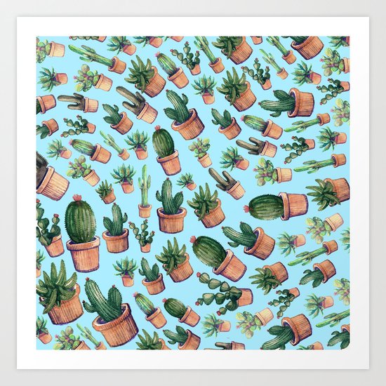Blue cactus invasion Art Print