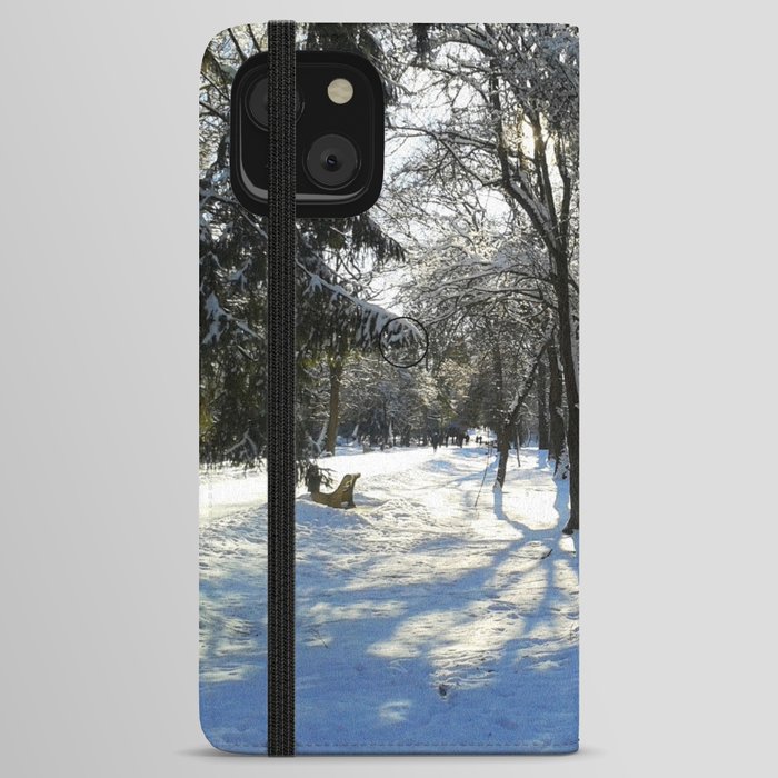 Winter park at sunset. iPhone Wallet Case