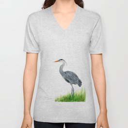 "Tall and Graceful" the Blue Heron by Teresa Thompson V Neck T Shirt