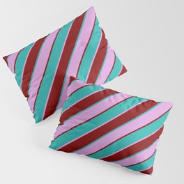 [ Thumbnail: Plum, Maroon & Light Sea Green Colored Pattern of Stripes Pillow Sham ]
