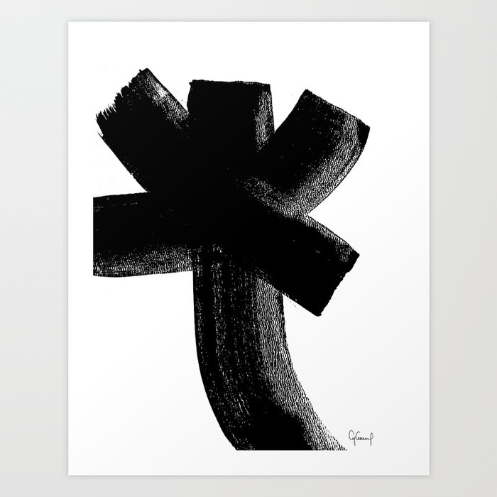 Black White Abstract Flower Painting Art Print By Cyracancel