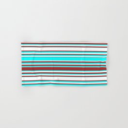 [ Thumbnail: Cyan, White, and Brown Colored Lines/Stripes Pattern Hand & Bath Towel ]