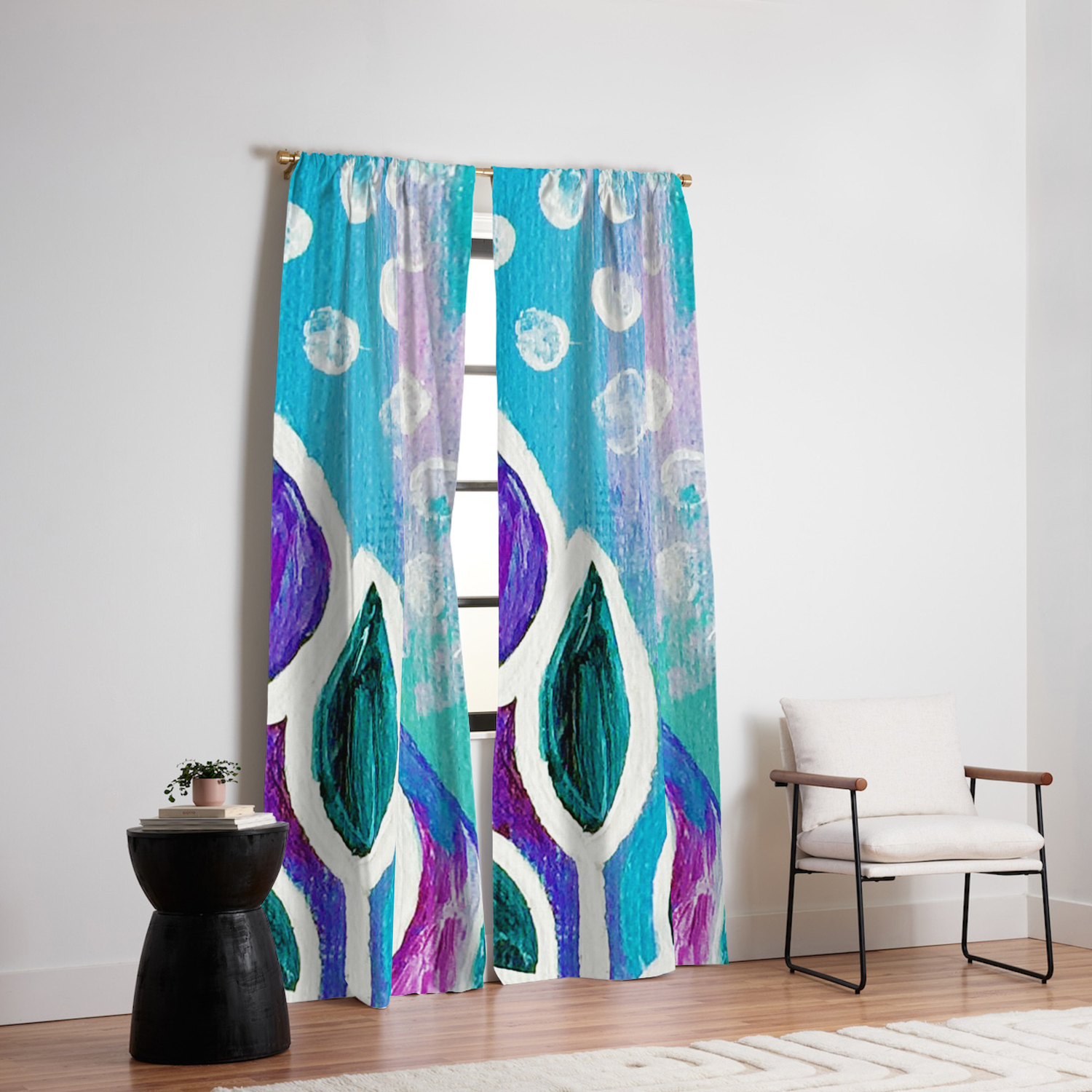 Abstract Flower Painting Acrylic Painting Purple Teal Blue