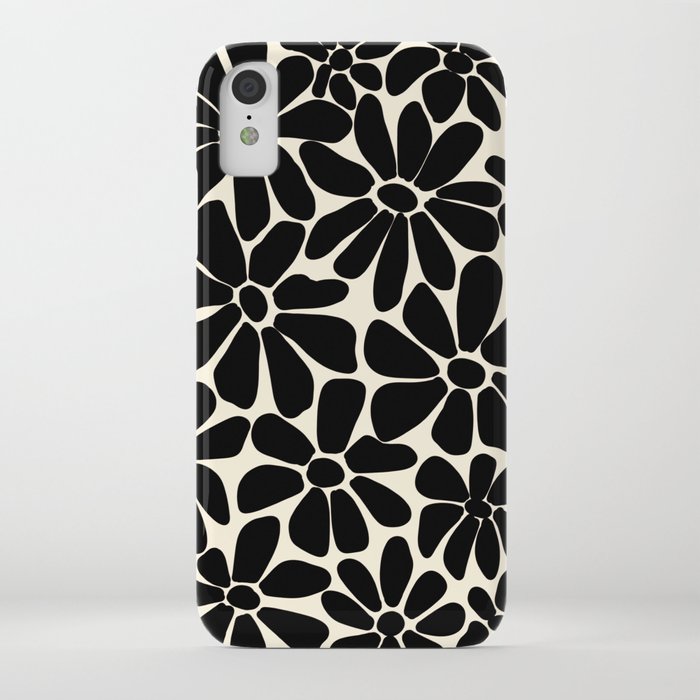 Black and White Retro Floral Art Print  iPhone Case