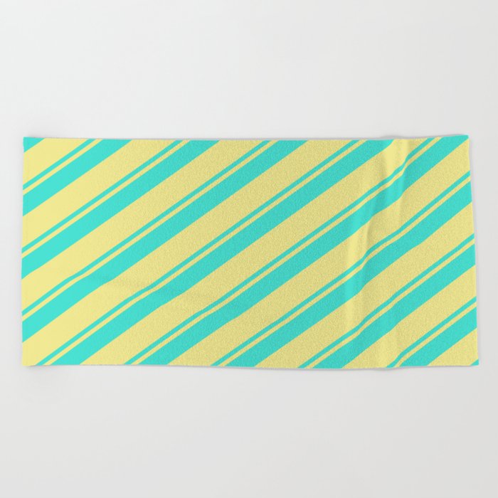 Turquoise and Tan Colored Lined/Striped Pattern Beach Towel