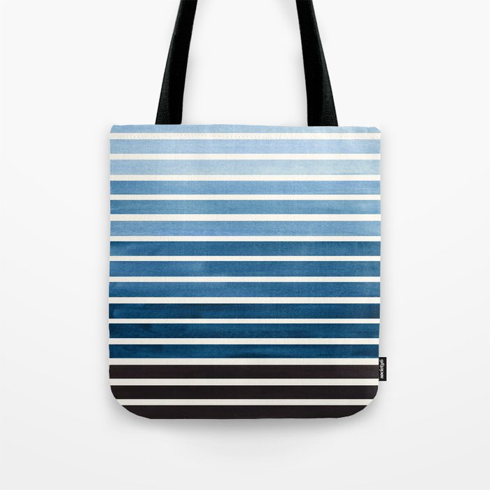 Watercolor Gouache Mid Century Modern Minimalist Colorful Green Blue Stripes Tote Bag