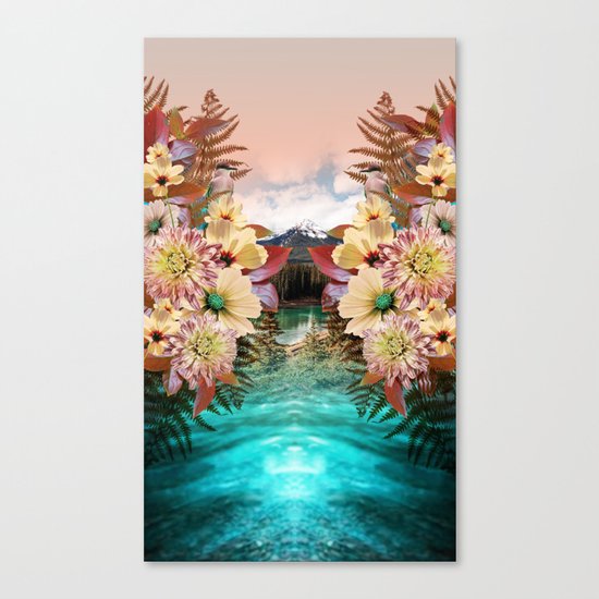 Flowers Mountain Lake Cloud Snow, Forest Canvas Print