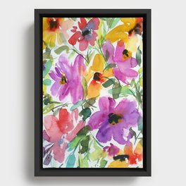 floral watercolor: purple and orange flowers Framed Canvas