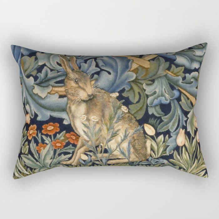 William Morris Forest Rabbit Floral Art Nouveau  Rectangular Pillow