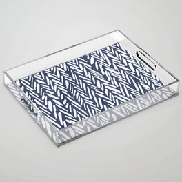 Boho chevron herringbone stripe pattern - midnight blue Acrylic Tray