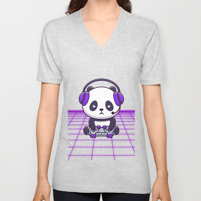 Gaming Panda V Neck T Shirt