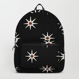 Atomic mid century retro star flower pattern in black background Backpack
