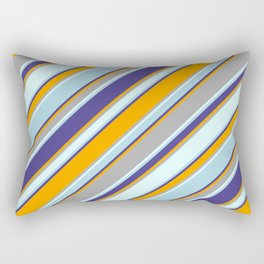 [ Thumbnail: Eyecatching Dark Slate Blue, Orange, Dark Gray, Light Cyan, and Light Blue Colored Stripes Pattern Rectangular Pillow ]