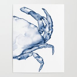 Coastal Crab in Watercolor, Navy Blue (Right Half in Set) Poster