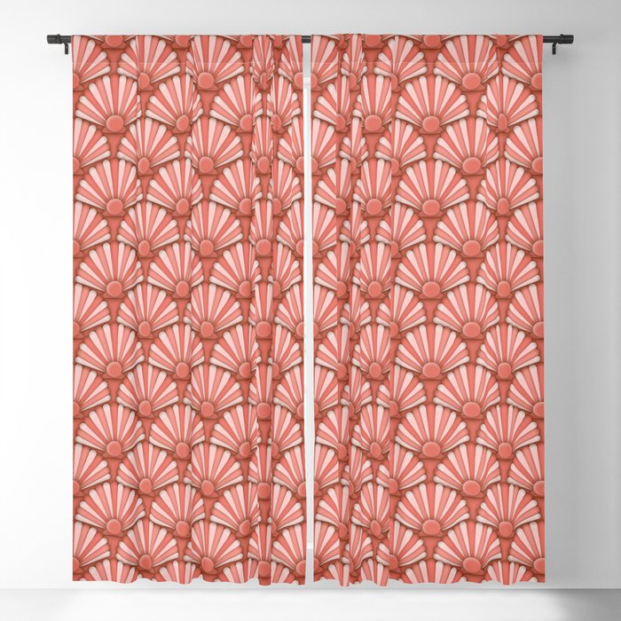 Coral and peach seashell scallop Art Deco pattern Blackout Curtain