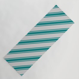 [ Thumbnail: Light Grey and Teal Colored Lined Pattern Yoga Mat ]