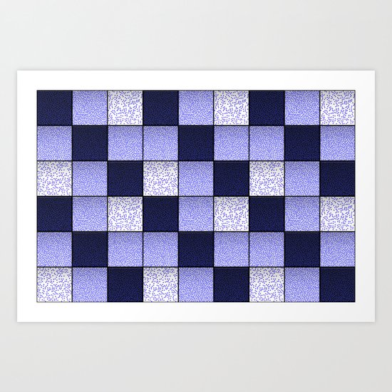 Blue Spotty Tiles Art Print