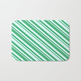 [ Thumbnail: Sea Green and Light Cyan Colored Pattern of Stripes Bath Mat ]