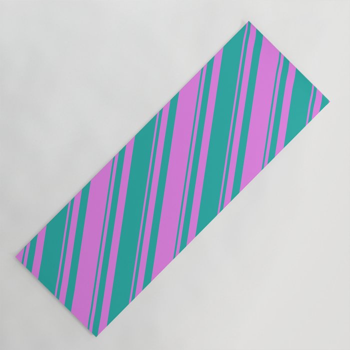 Violet and Light Sea Green Colored Stripes/Lines Pattern Yoga Mat