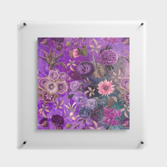 Elegant purple pink flowers night garden, flowers repeat pattern, botanical pattern,floral art Floating Acrylic Print