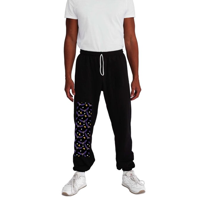 Cute Halloween bats pattern with moon and stars on black background Sweatpants
