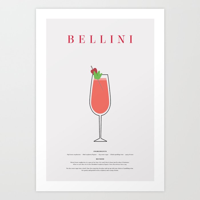 Bellini Cocktail Recipe Art Print