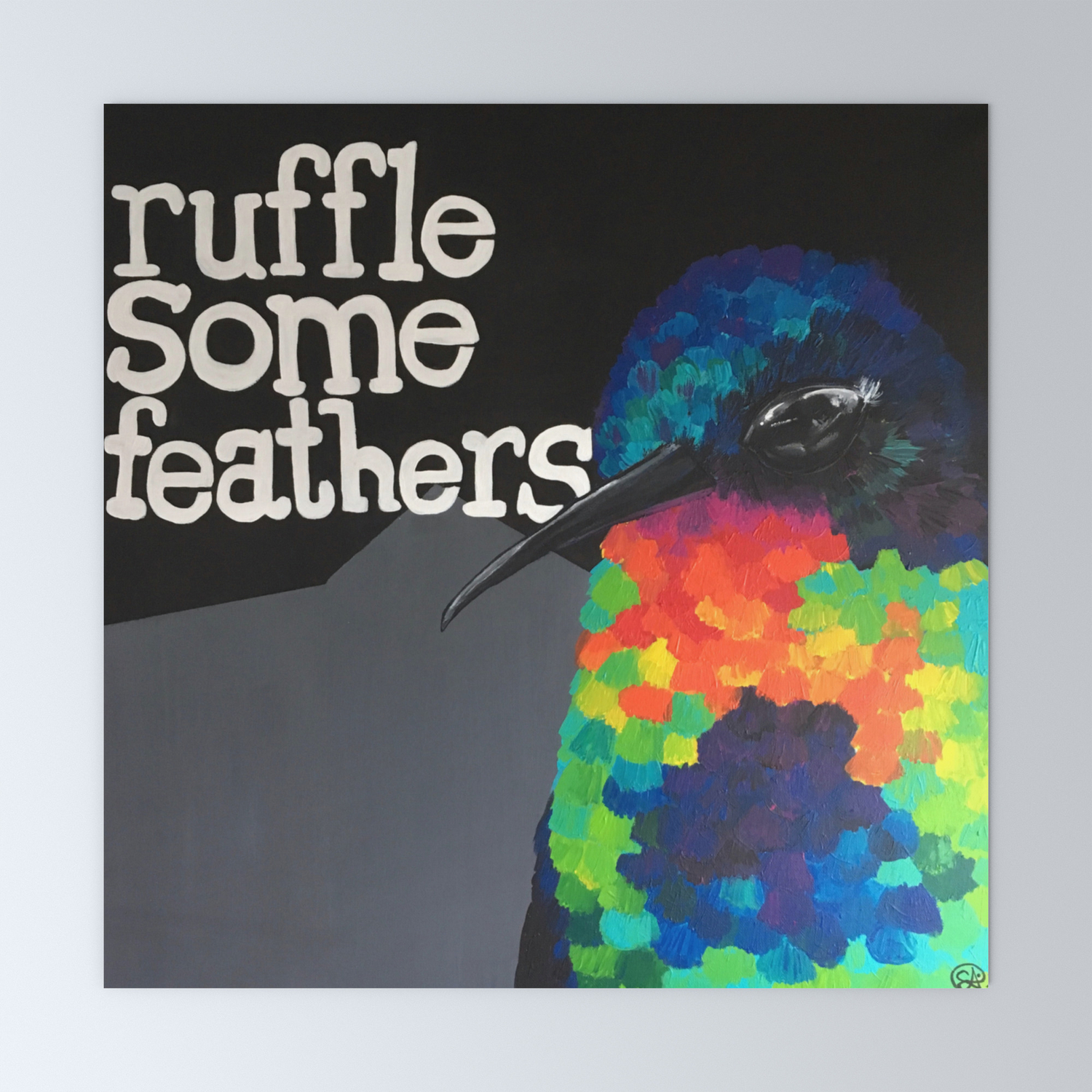 Hummingbird Ruffle Some Feathers Rainbow Acrylic Painting By