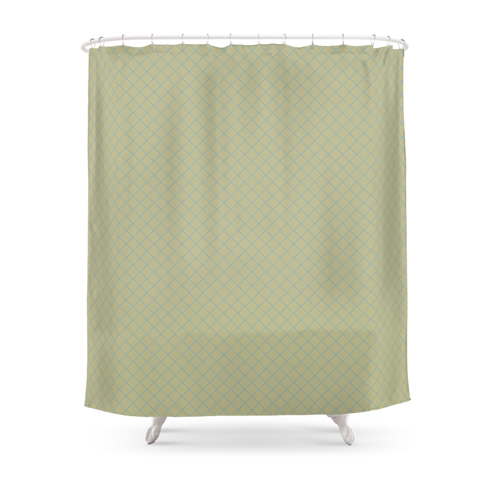 Tranquil Blue on Earthy Green Parable to 2020 Color of the Year Back to Nature Angled Grid Pattern Shower Curtain by pipafineart