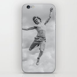 The man who fell from the sky; young man shirtless falling through the air black and white photograph - photography - photographs iPhone Skin