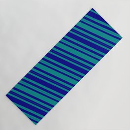 [ Thumbnail: Dark Blue and Dark Cyan Colored Lined/Striped Pattern Yoga Mat ]