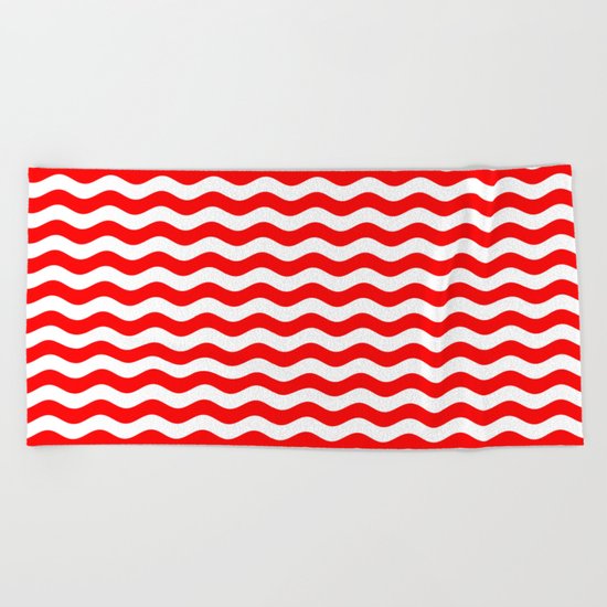 Wavy Stripes (Red/White) Beach Towel