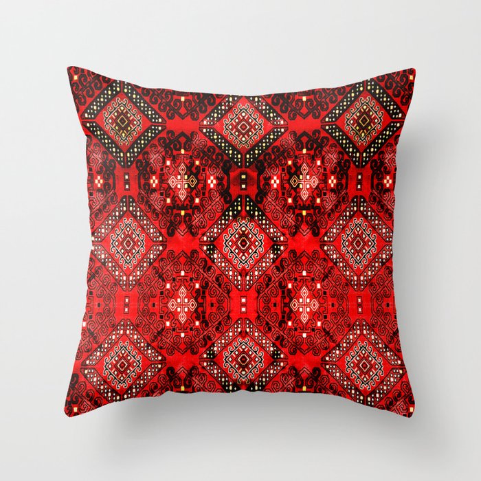 Ruby Echoes: A Fusion of Bohemian Heritage and Oriental Geometry Throw Pillow