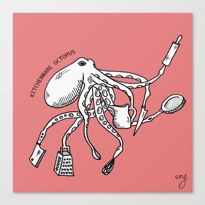 Cute kitchen monsters - the Kitchenware Octopus Canvas Print