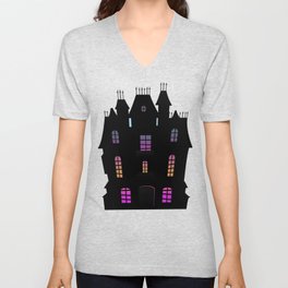 Haunted Silhouette Rainbow Mansion V Neck T Shirt