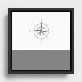 Vintage Nautical Compass - Gray & White Framed Canvas