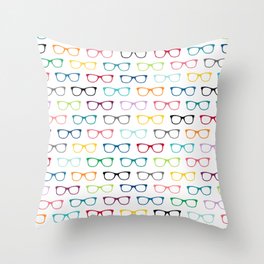 Multicolor Hipster Glasses Pattern on White Throw Pillow